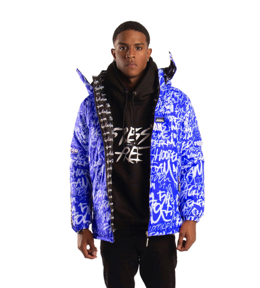 SF1 Graffiti Puffer Jacket (Blue)