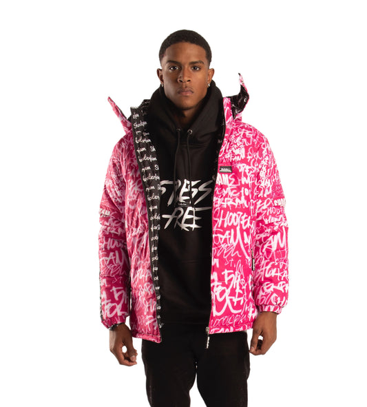 SF1 Graffiti Puffer Jacket (Pink)