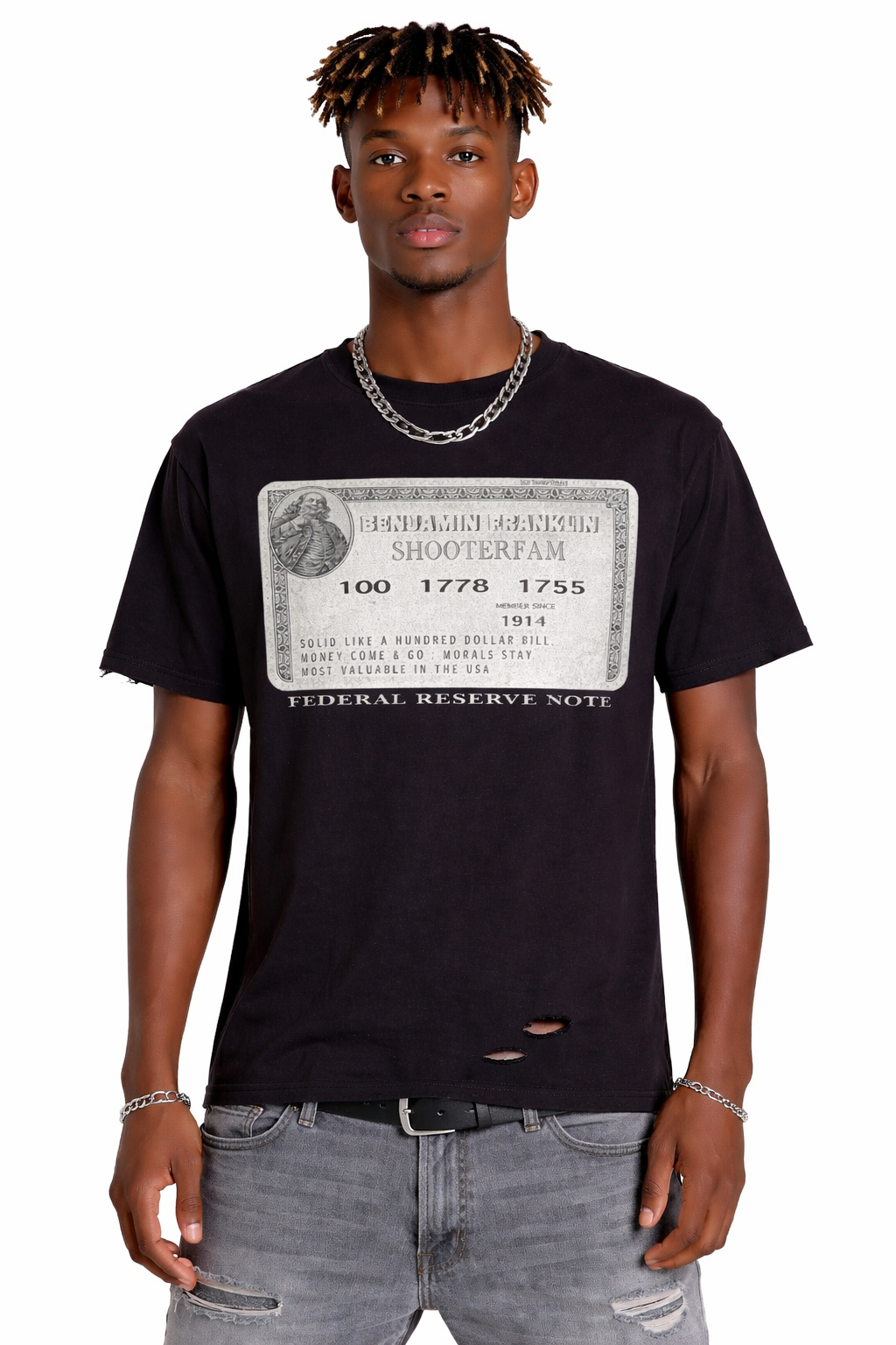 BLACK 'BENJAMIN FRANKLIN' T- SHIRT